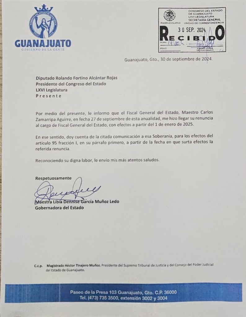 Fiscal General de Guanajuato, Carlos Zamarripa, presenta renuncia