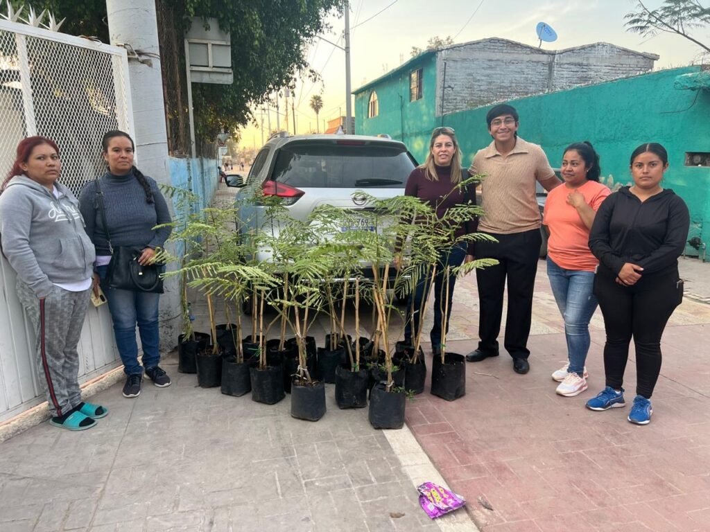 Regidora Elvia Aguado López entrega árboles para reforestación en la comunidad El Carmen