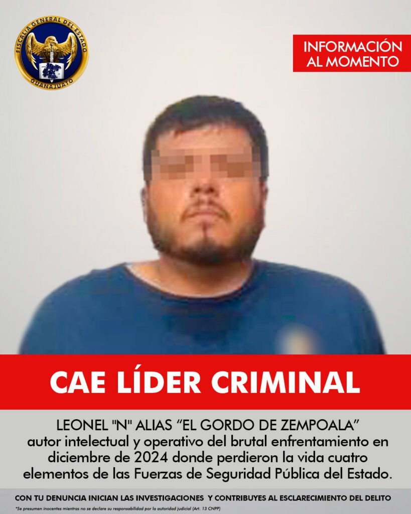 Capturan a ‘El Gordo de Zempoala’, líder criminal y autor del ataque a policías en Uriangato