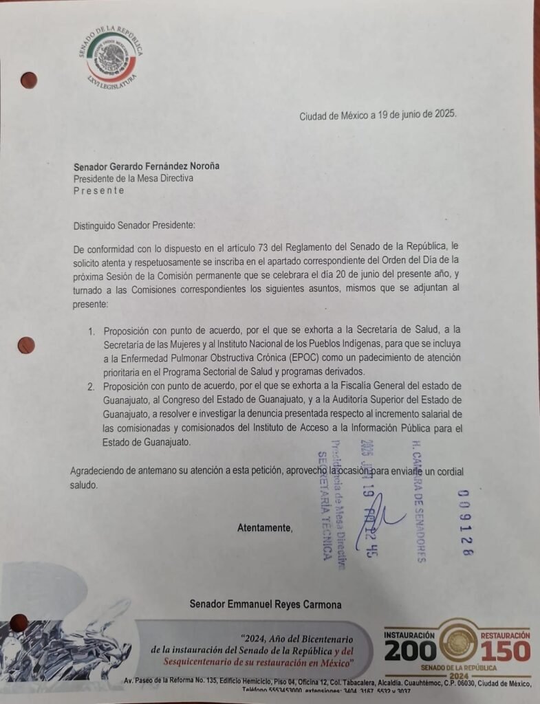 Senador Emmanuel Reyes exige esclarecer incremento salarial ilegal en el IACIP Guanajuato